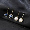 S925 Silver Circle Simple Fashion Black Freshwater Pearl Stud Earrings